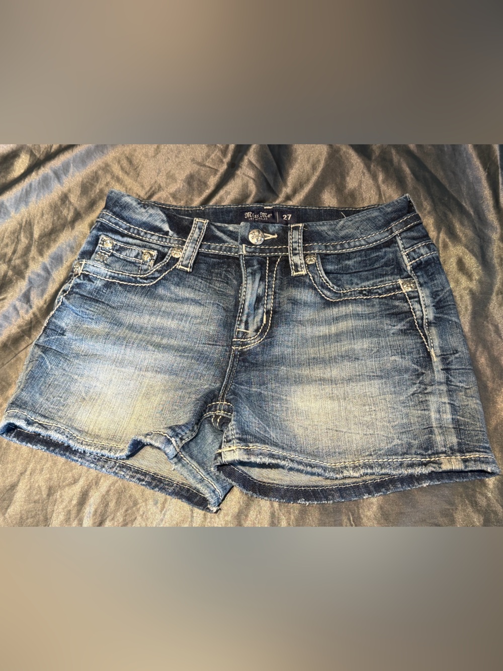 Miss Me Distressed Blue Denim Shorts